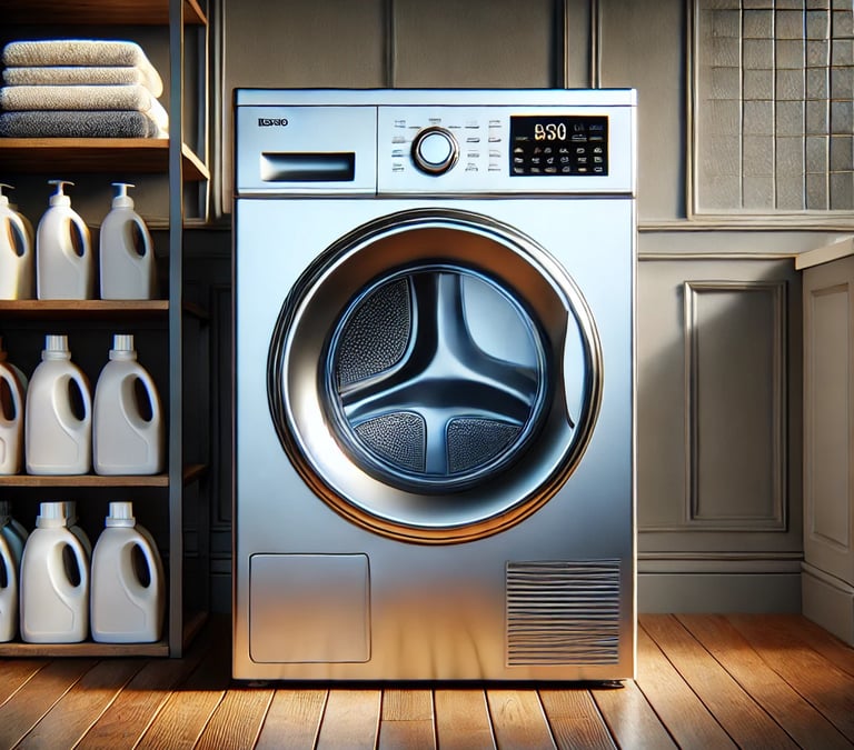 A dryer in a laundry room
