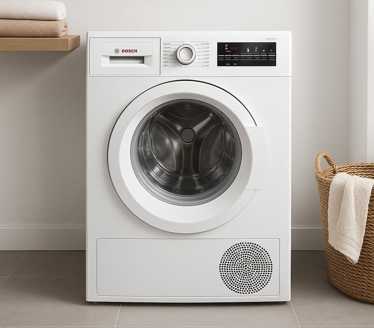 Bosch dryer in modern laundry room.