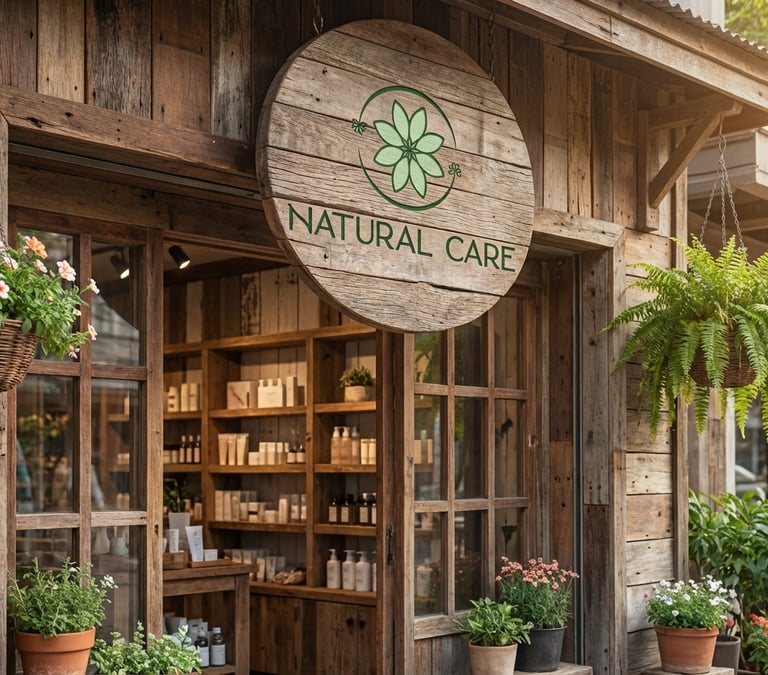 Natural Care enseigne en bois magasin cosmétiques