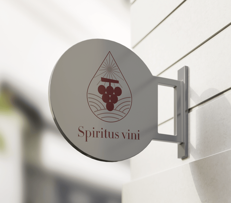 Enseigne Spiritus Vini en métal avec logo