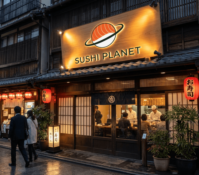 Enseigne lumineuse sushi planet logo