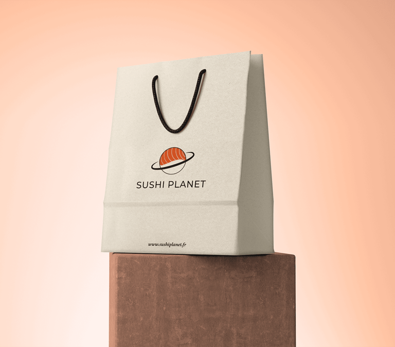 Sushi Planet sac avec logo et adresse du site