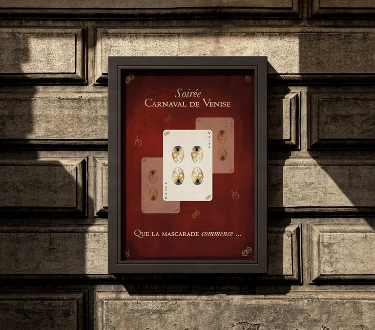 Affiche Carnaval de Venise rouge avec masque Volto