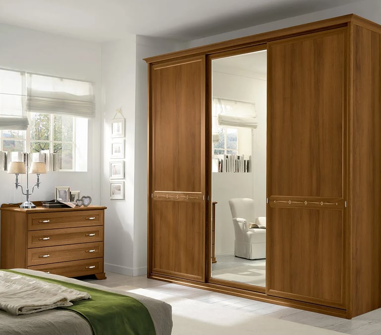 MazarakisArt: Συρώμενη Ντουλάπα Δωματίου - Καφέ Ξύλο με Καθρέφτη