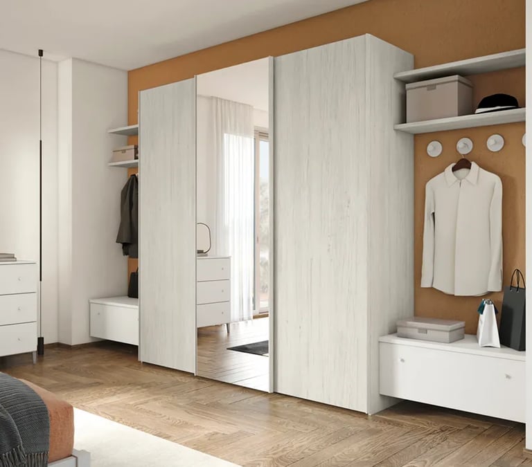 MazarakisArt: Συρώμενη Ντουλάπα Δωματίου - Λευκό Ξύλο με Καθρέφτη