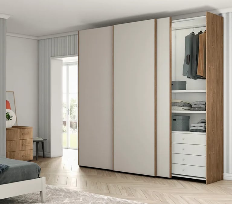 MazarakisArt: Συρώμενη Ντουλάπα Δωματίου - Λευκό & Ξύλο