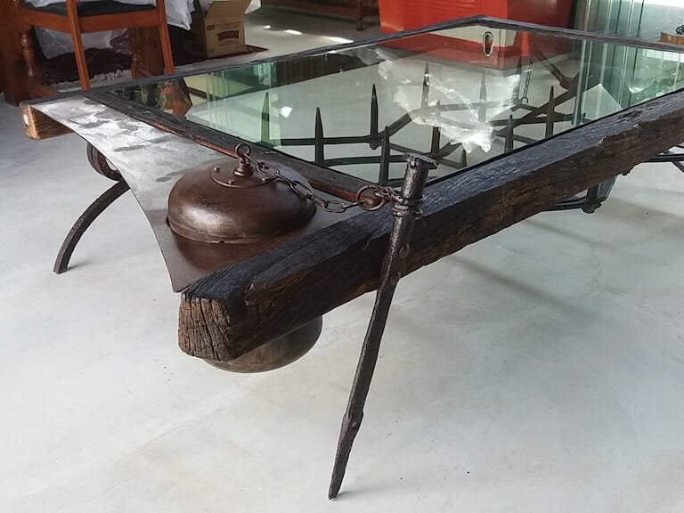 metal, wood and glass gin coffee table by Jan Vingerhoets