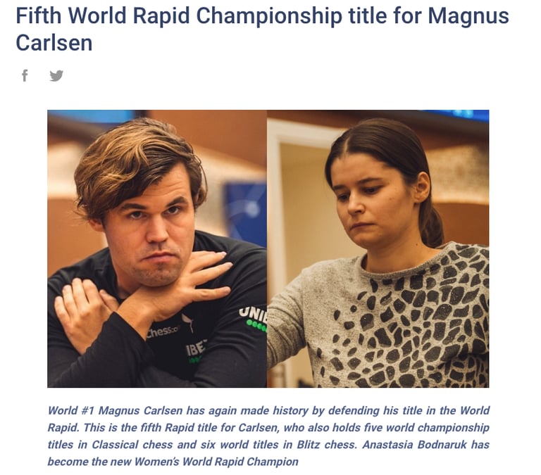 2023 World Blitz Chess Champions: Magnus Carlsen and Valentina Gunina