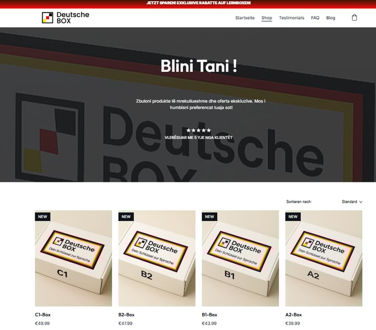 Deutsche Box online store showcasing digital learning products