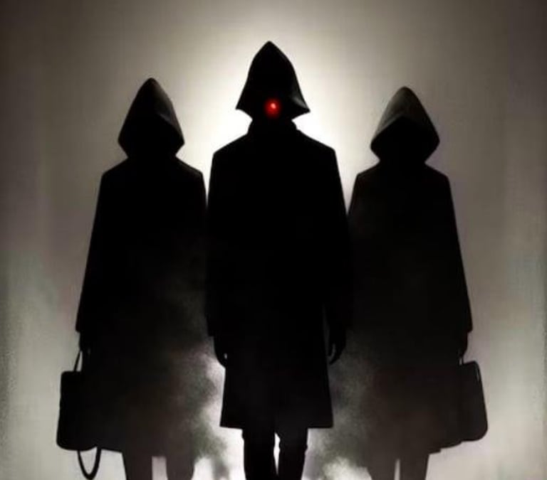 three people in silhouettes walking in the fog