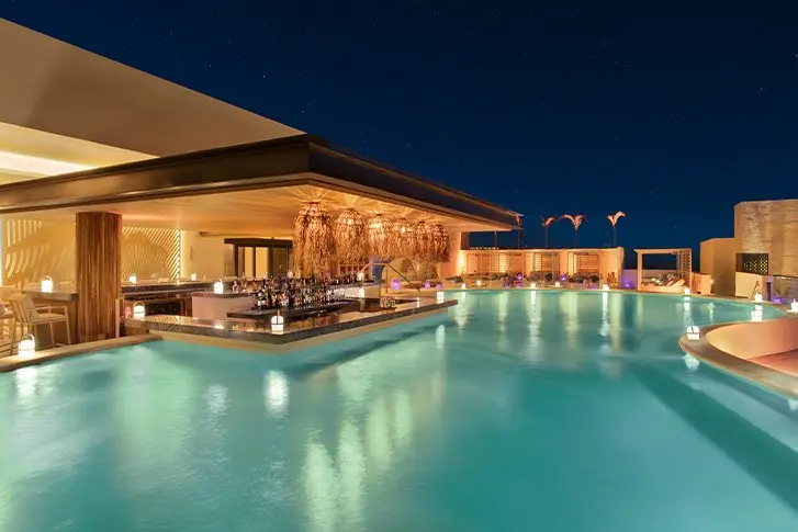 Desire Riviera Maya hot tub at night