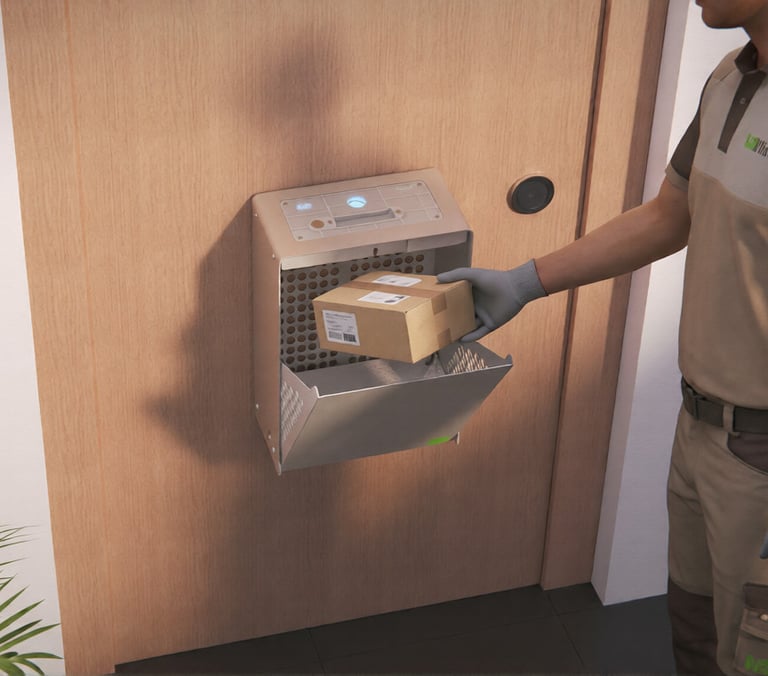 Proceso de entrega de un paquete en el buzón inteligente Pomozon