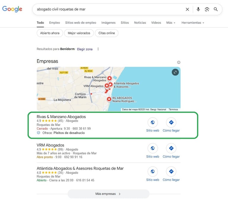 seo para abogados google maps