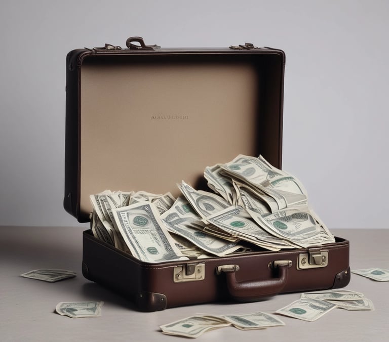 a suitcase with money and money bills