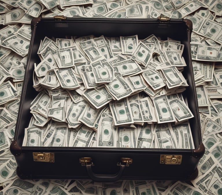 a suitcase with lots of money in it