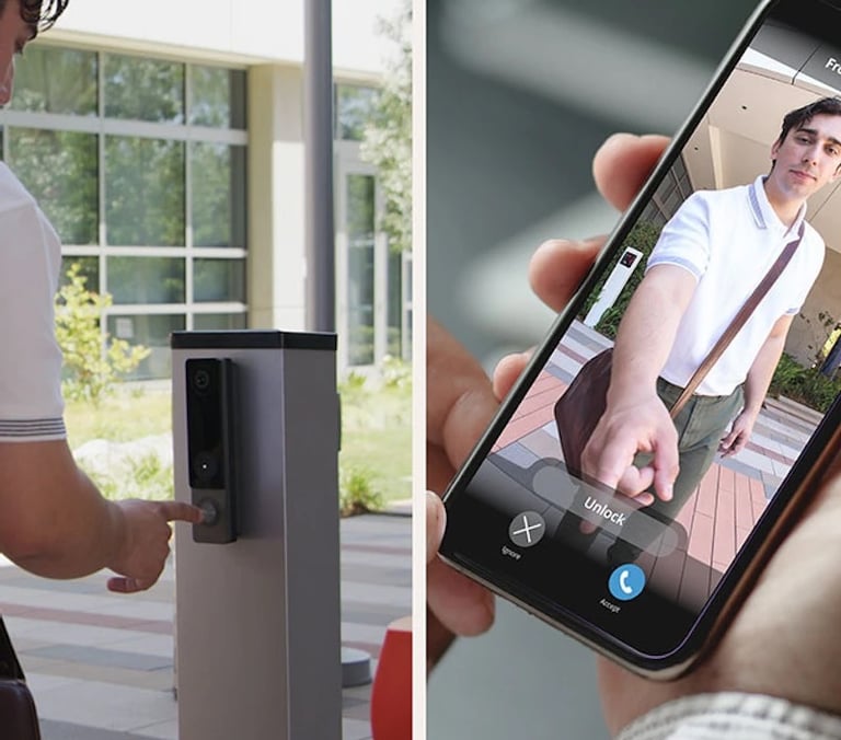 Person using a smartphone to remotely unlock a secure business door Las Vegas