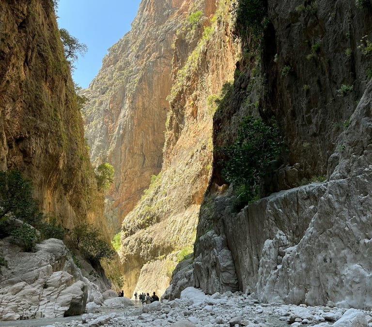 Samaria Gorge with steep limestone cliffs