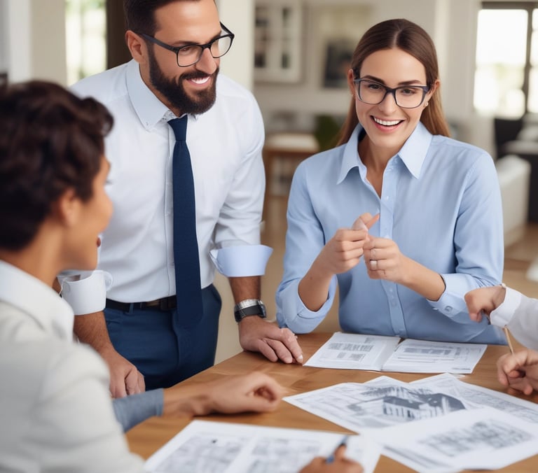 A seller happily signing documents with a real estate professional.