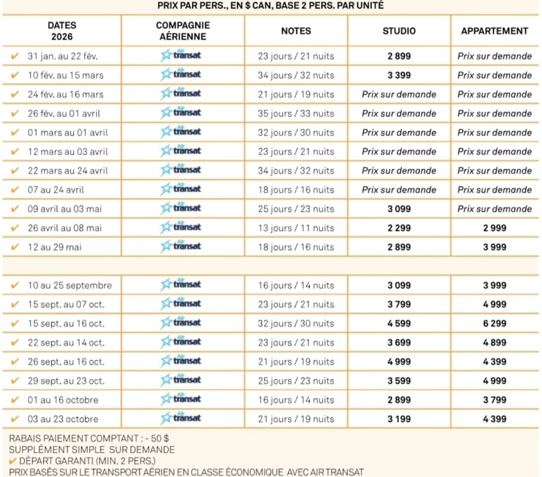 Départs de Montréal