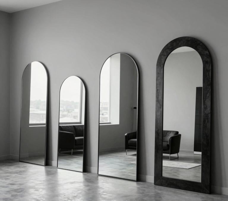Série de miroirs sur mesure en forme d'arches de différentes tailles.