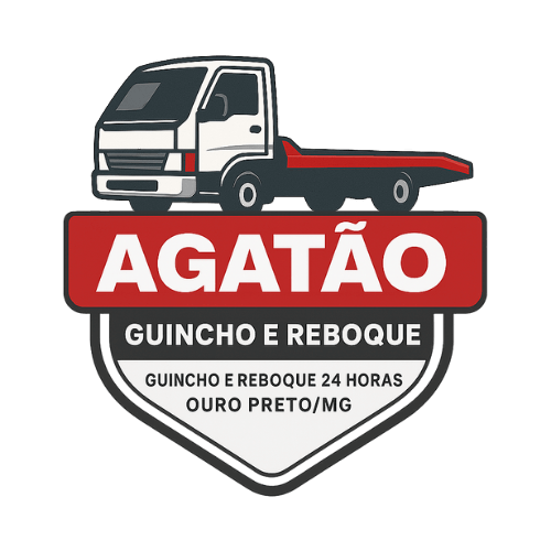 Logo da Agatão Guincho e Reboque com caminhão plataforma e texto: guincho e reboque 24 horas.