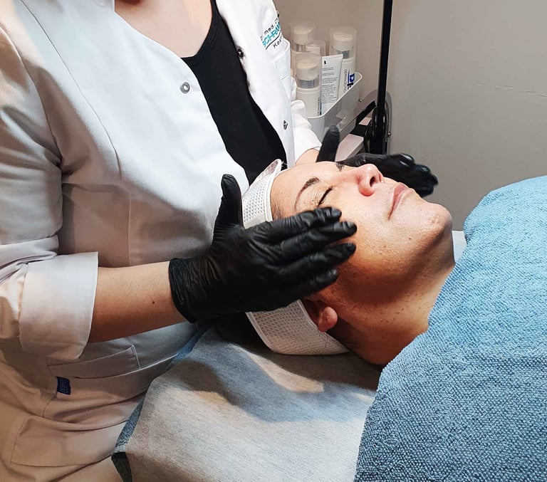 a woman is getting a facial lift 