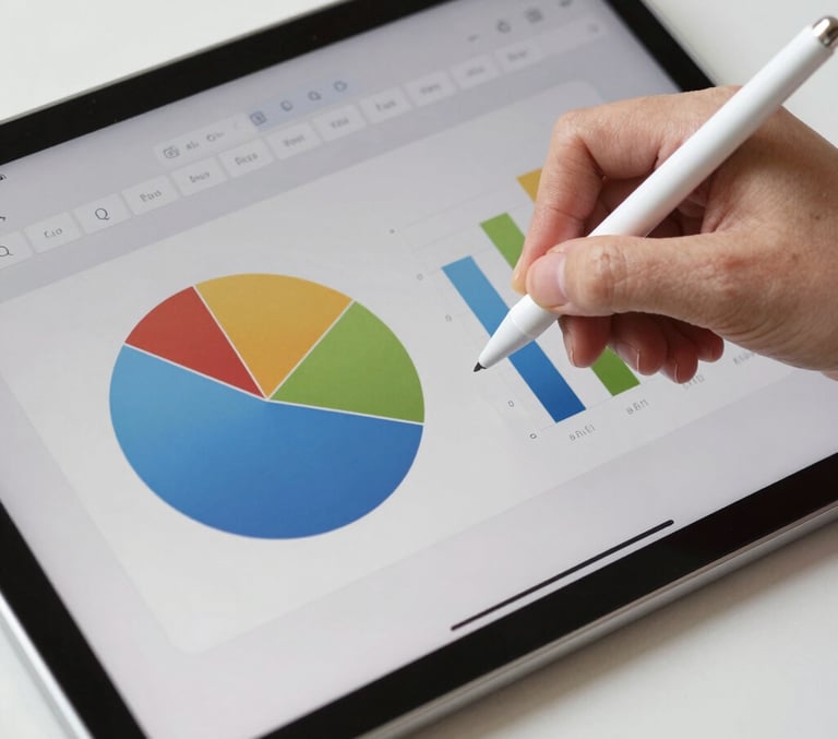 Close-up of hands designing custom digital illustrations on a tablet with vibrant colors.