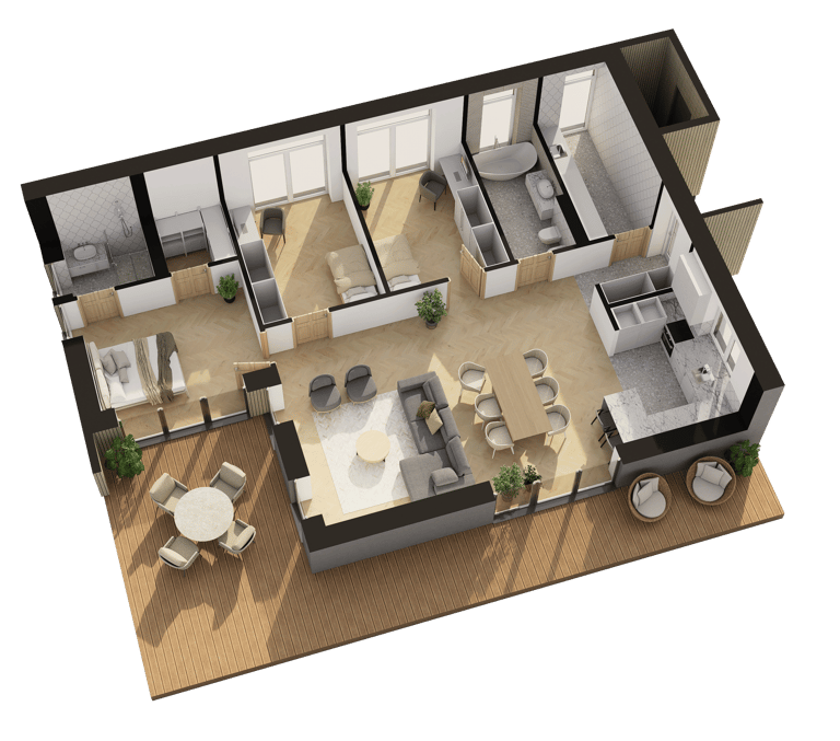 A++ energetinės vertiės 115 kv. m namo vidaus išplanavimas 3D