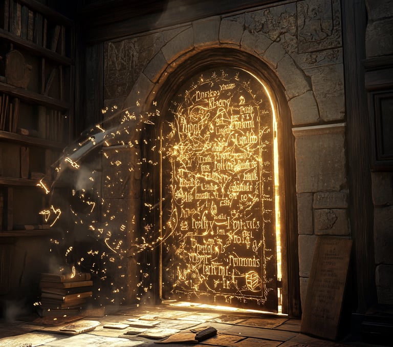 a door with a light shining through the door