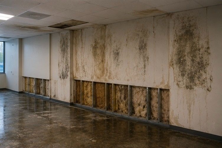 mold growth visible on commercial property walls in Colorado Springs office space requiring certified professional