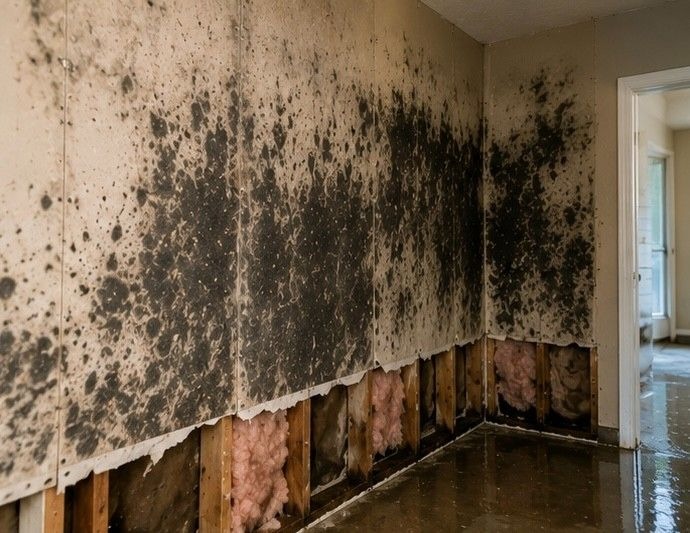 severe mold growth spreading rapidly across Colorado Springs home walls after emergency flood damage requiring immediate