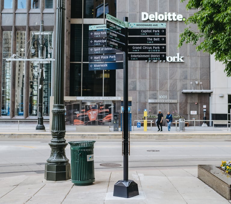 Downtown Detroit Pedestrian Wayfinding Sign