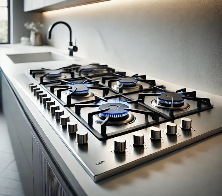 a stove top with a blue flame on it