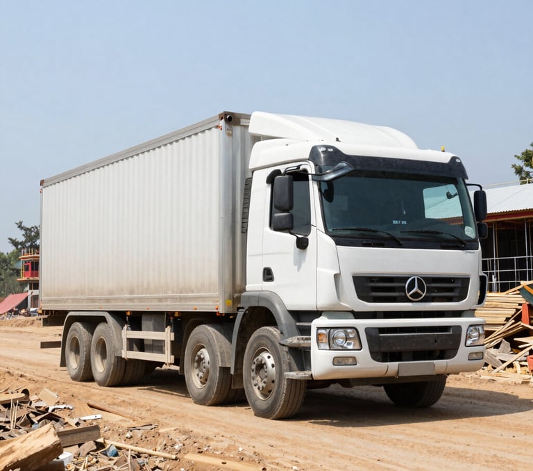 Close-up of a Yalade branded truck being loaded with cargo, illustrating reliability on the road.