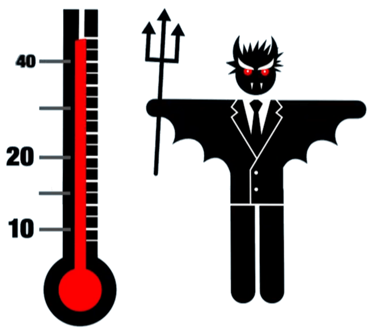 Termometras, rodantis max. 40 temp. Šalia žmogeliukas kostiumu, ragais, raudonom akim, vampyro da...