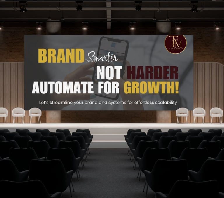 a stage with chairs and a banner that says brand new business
