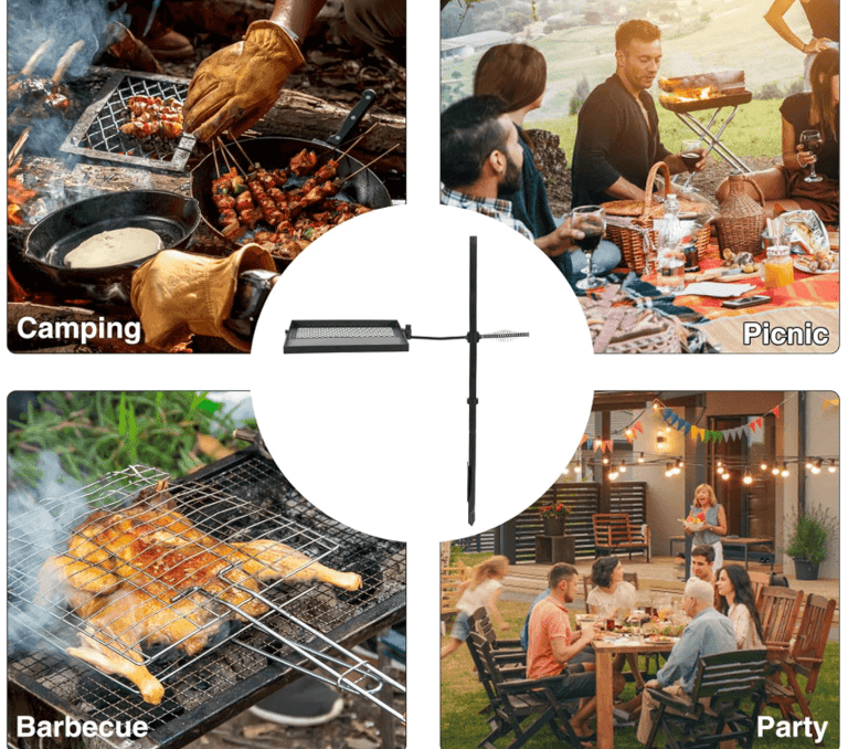 Family's grilling with portable campfire grill
