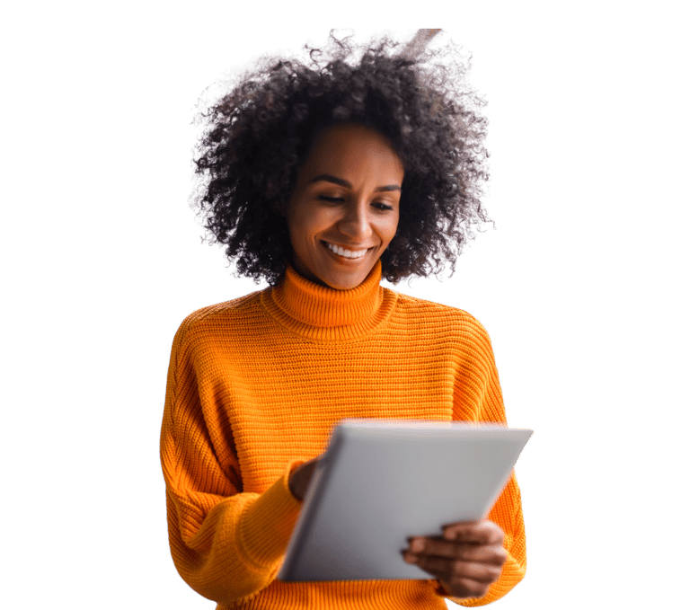 woman reading papers