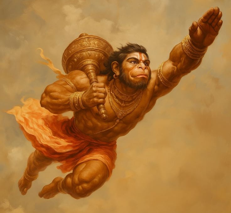 Hanuman ji Flying by virtue of his siddhi