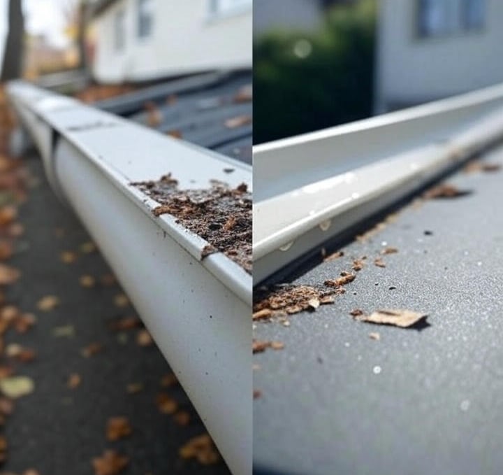 before and after gutter cleaning in salt lake city by peak wash