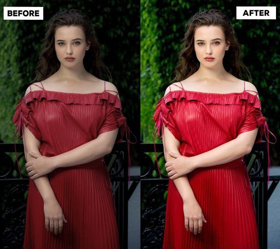 woman wearing red dress photo correction 