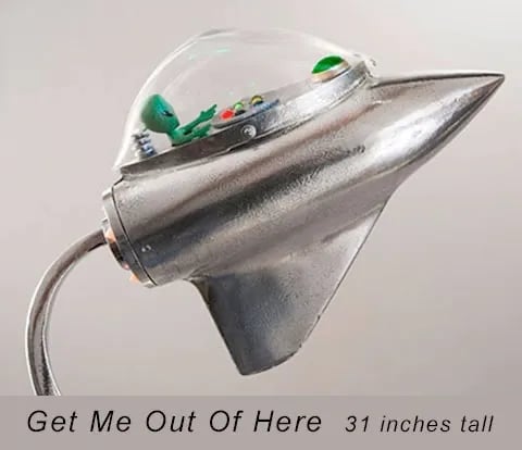 Assemblage spaceship sculpture named Get Me Out Of Here by artist Tal Avitzur, image 2.
