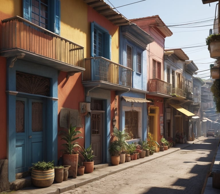 rua típica brasileira, sobrados coloridos com sacadas, transmitindo sensação de aconchego