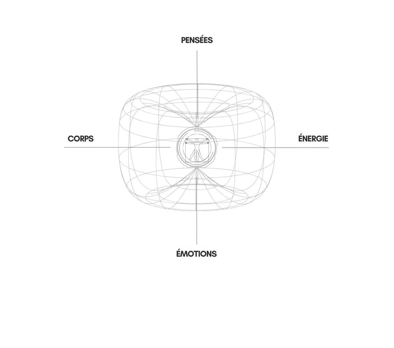 Cartographie circulaire 4 espaces transformation Shamanic Door corps pensées émotions énergie