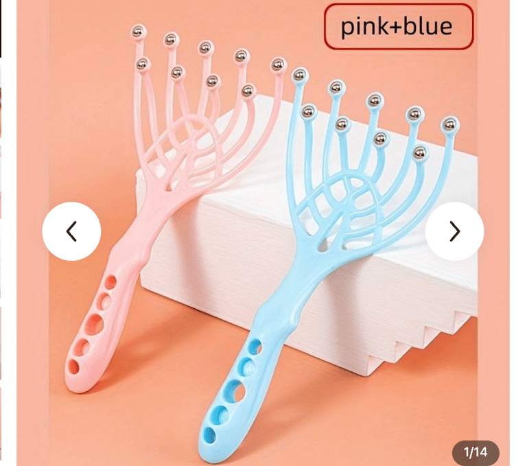 a pink and blue hairbrush with a pink and blue brush