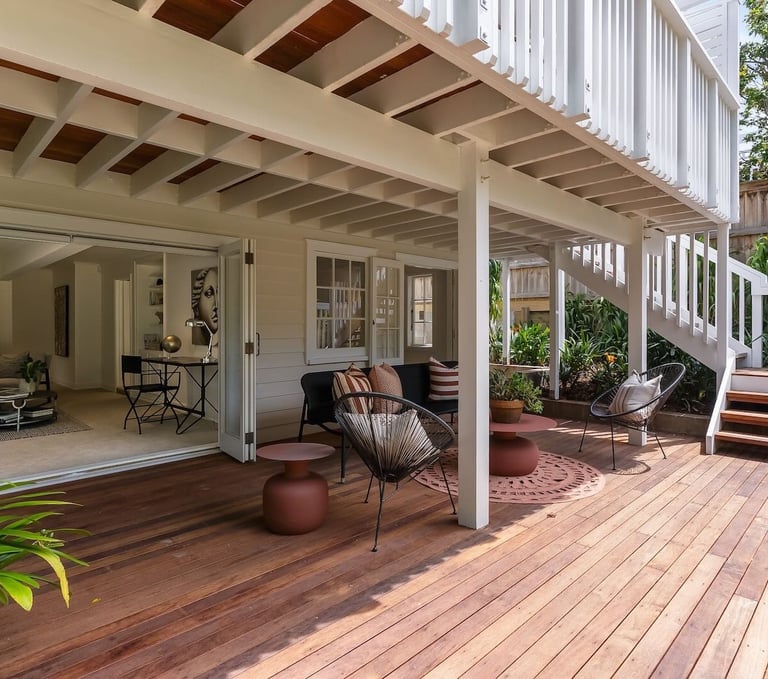 Home extension in Remuera by Qualitas Builders, Auckland - modern deck with white supports for balcony