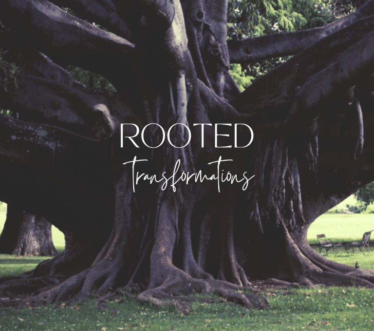 large tree with text rooted transformations on it