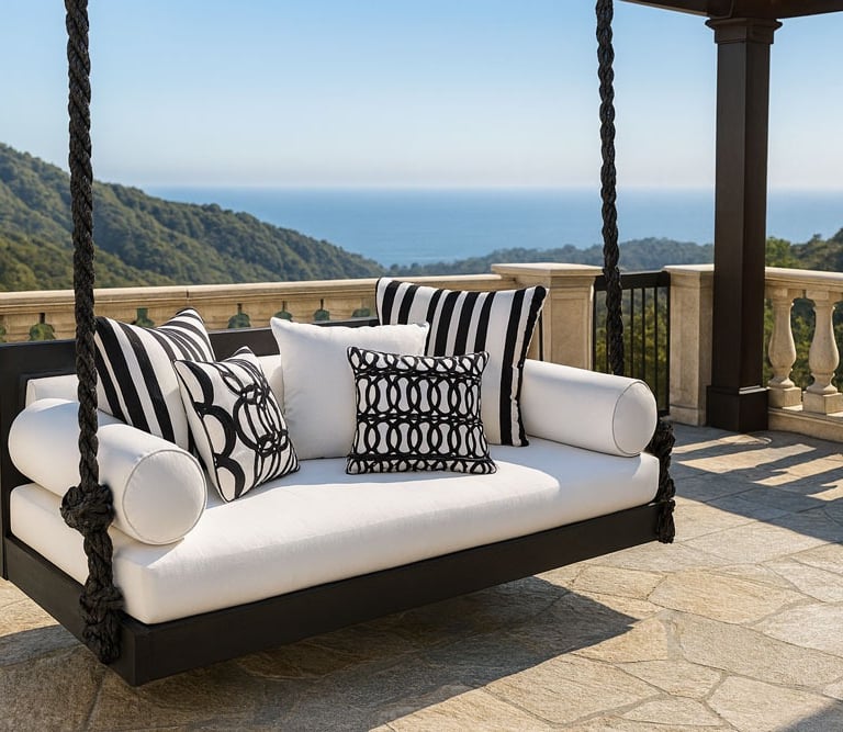 Elegant black and white hanging daybed by Solo Home Decor