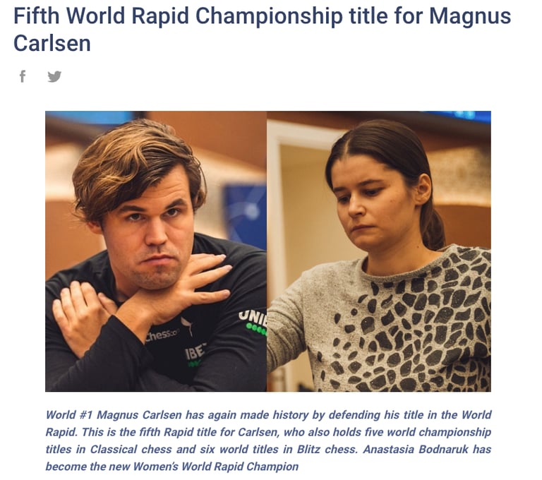 2023 World Blitz Chess Champions: Magnus Carlsen and Valentina Gunina 