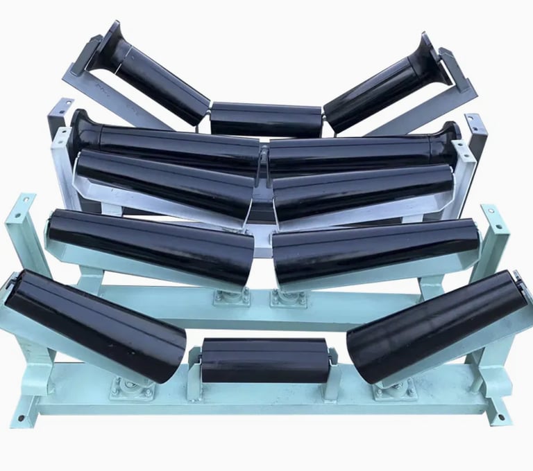 Industrial conveyor parts, steelwork, idlers and rollers, impact bed, impact bars, lagging, gearbox